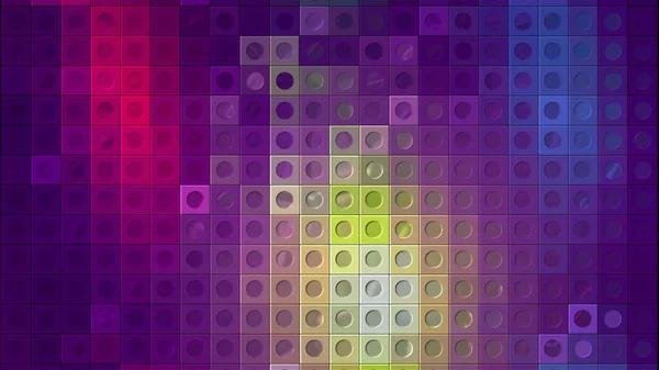 Moving color spots on mosaic squares. Motion. Colorful background with squares and dots changing colors. Colored spots move on background of squares with dots — Stock Photo, Image