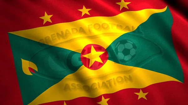 Έμβλημα και σημαία της ποδοσφαιρικής ομάδας. Κίνηση. Έμβλημα της εθνικής ποδοσφαιρικής ομάδας. Σημαία της ποδοσφαιρικής ένωσης της Γρενάδας — Φωτογραφία Αρχείου