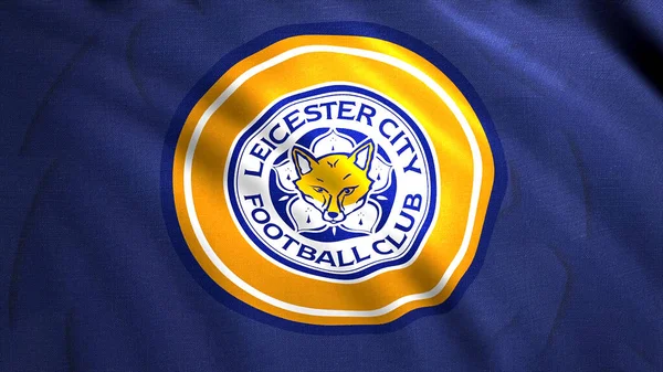 Bendera klub sepak bola di Inggris. Gerak. Dengan indah melambaikan bendera tim sepak bola Inggris. Bendera dengan logo klub sepak bola di Leicester — Stok Foto