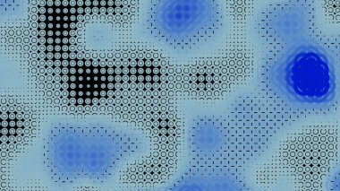 Genişleyen ve daralan dairelerin dokusu mavi ve siyah lekeler yaratıyor, kusursuz döngü. Tasarım. Akan dijital mavi bulutlar.