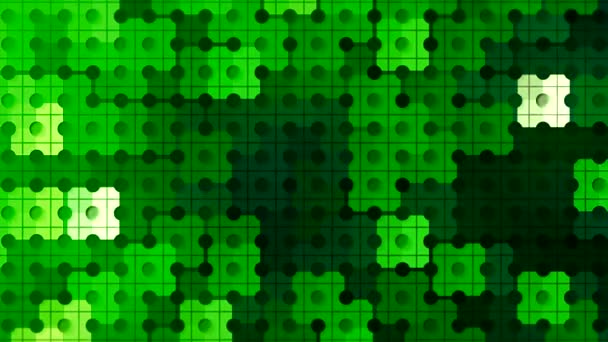 적절 한 짝을 찾기 위한 추상적 인 깜박 거리는 퍼즐 타일 배경. 움직임. 녹색깜박이는 퍼즐 질감, 솔기없는 고리. — 비디오