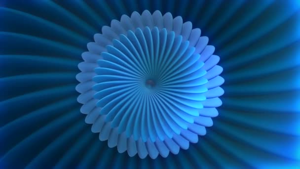 蓝色美丽的光学错觉。行动。呈螺旋形旋转的抽象背景，形似一朵花，光线不断变换. — 图库视频影像