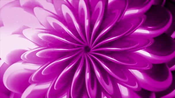 Surrealista rosa impresionante brote de flores abiertas creando un efecto de ilusión óptica, lazo sin costuras. Moción. Girando pétalos brillantes alrededor del centro de crecimiento. — Vídeo de stock