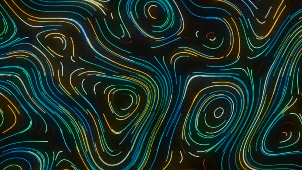 Abstrato colorido manchas onda geométrica em um fundo preto, loop sem costura. Moção. Silhuetas em forma oval em muitas listras dobradas, loop sem costura. — Vídeo de Stock