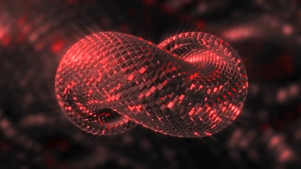 Üç boyutlu Infinity Spiral. Hareket. Yavaş hareket eden, parlak kareleri olan bir spiral. Renkli pullardan yapılmış kıvrımlı spiralin 3 boyutlu modeli