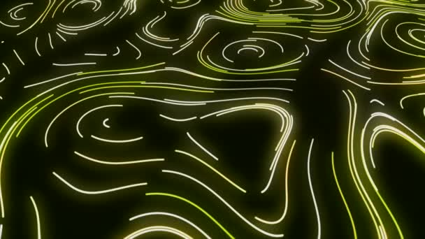 Animation von langsam bewegten Neon-Linien im Muster. Bewegung. Bunte Neonlinien zeichnen langsam ovale Muster. Ovale Muster beweglicher Leuchtlinien auf schwarzem Hintergrund — Stockvideo