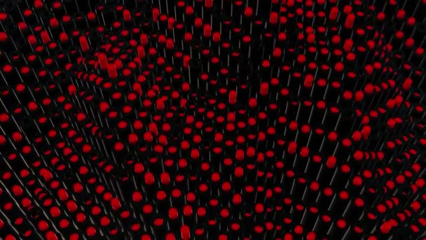 Animering av 3D-linjer med prickar som rör sig i vågor. Rörelse. Många kolonner med prickar rör sig i vågor. Cylindrar rör sig upp och ner skapar vågor — Stockvideo