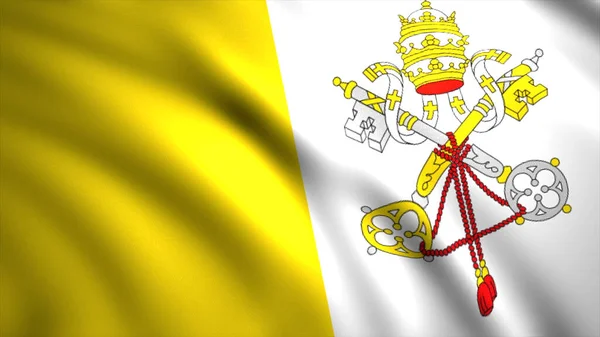 バチカン国旗、波紋の抽象的な生地。動きだ。両腕のコート、シームレスなループ上の2つの交差キーと教皇ティアラと白と黄色のフラグ. — ストック写真
