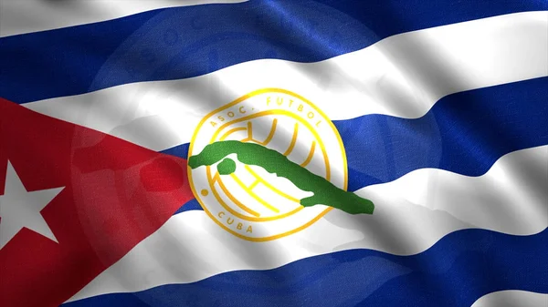 쿠바 축구 협회는 화려하고 사실적 인 깃발을 흔들었다. 움직임. 별 이뭉쳐 있는 추상적 인 깃발에 실 이 없는 고리를 달았습니다. 편집만을 위한 것. — 스톡 사진