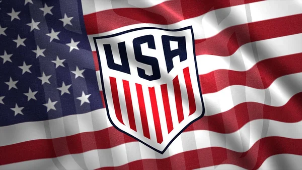Stati Uniti nazionale femminile di calcio sventola bandiera con stelle e strisce. Mozione. Concetto di sport. Solo per uso editoriale. — Foto Stock