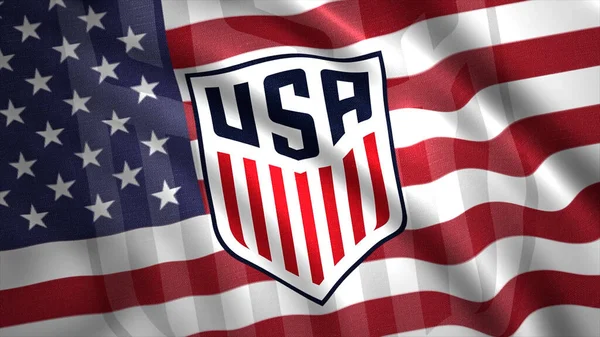 Amerikan kadın milli futbol takımı yıldız ve çizgili bayrak sallıyor. Hareket. Spor anlayışı. Sadece yazı işleri için..