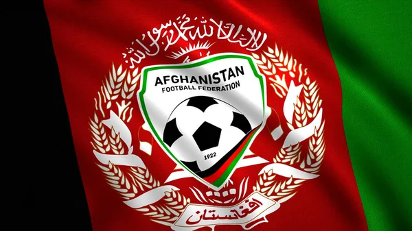 Afghanistan bandiera nazionale di calcio con strisce colorate verticali e l'emblema con una palla. Mozione. Concetto di giochi sportivi, anello senza soluzione di continuità. Solo per uso editoriale. — Foto Stock