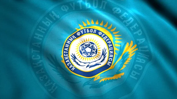 Kazakhstan Football Federation blue flag with soaring eagle, seamless loop. Motion. Ripples or small waves of the flag. For editorial use only. — Stock Photo, Image