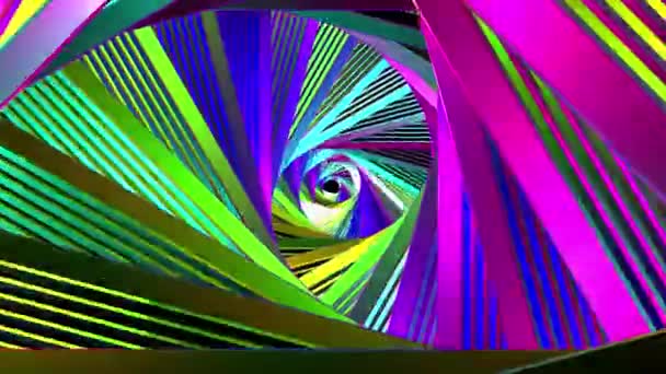 Abstracte kleurrijke spiraaltunnel met hypnotiserend en psychedelisch effect, naadloze lus. Beweging. Knipperende felle contrasterende lichten en kleuren van een draaiende gang. — Stockvideo