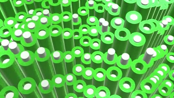 緑の抽象化。棒を押し、白い丸みを帯びた楕円形の3D画像を作成します。. — ストック動画