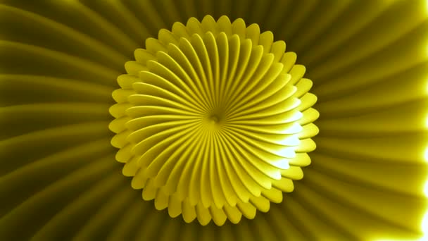 Animation of moving flower pattern with golden color. Motion. Golden floral pattern decreasing and increasing. Beautiful round pattern like aster flower — Stock Video