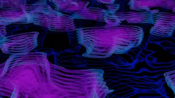 Futuristic animation with topographic lines. Design. Holographic spots of lines in cyberspace. Lines and spots move on computer topographic map — Stock Video