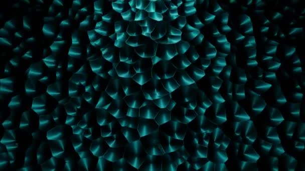 Surface convexe tournante sur fond noir, boucle transparente. Design. Formes de bulles turquoise créant une texture 3D filante. — Video