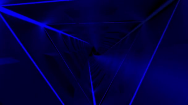 Abstraktní let trojúhelníkovým Dar modrým tunelem s následujícími liniemi, bezešvé smyčky. Design. Nekonečná chodba se siluetami trojúhelníků. — Stock video