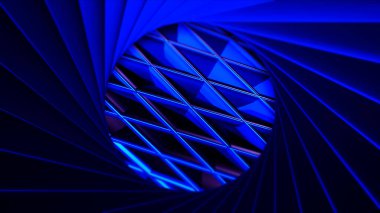 Soyutlamayla ilgili bir geçmiş. Hareket. Mavili ve köşeli çizgiler ortada bir ızgara oluşturur ve hareket ettirir.