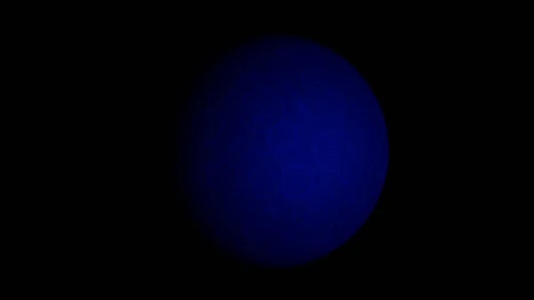 Pequeno planeta azul escuro isolado no espaço profundo. Desenho. Conceito de ciência da astronomia, corpo celestial girando com uma parte de uma esfera escondida na sombra do círculo escuro e sem costura. — Fotografia de Stock