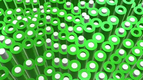 Green abstraction . Motion.The sticks are pushed and create a 3d picture with white round ovals in turn are pushed out and move back. — Stock Photo, Image