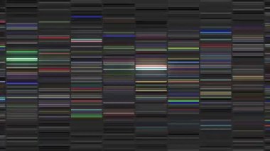 Parıldayan yatay dar kesitler, pürüzsüz döngü. Hareket. Dikey sütunlarda yanıp sönen renkli çizgiler.