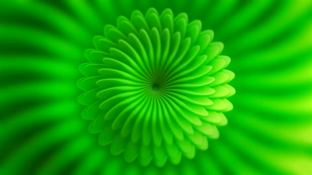 Soyut görüntüler. Hareket. Yeşil ve parlak pembe spiral bir çiçeğin parlak şeklinde değildir, hareket eder ve parıldar. — Stok video