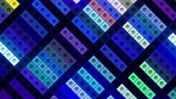 Abstrakte Retro-Tetris Hintergrund, Konstruktion altmodisches Spiel. Bewegung. Diagonale Kacheln imitieren Gaming bunten Hintergrund, nahtlose Schleife. — Stockvideo