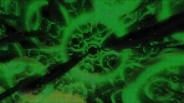Abstracción. Moción. Los anillos negros conectados a los círculos verdes giran alrededor de su eje — Vídeos de Stock