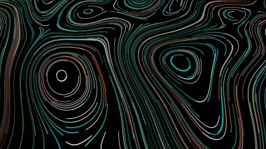 Siyah bir zemin üzerinde neon dar çizgileri hareket ettirerek, çarpıtma siluetlerinin soyut görselleştirilmesi. Hareket. Mikrobiyoloji bilimi kavramı.