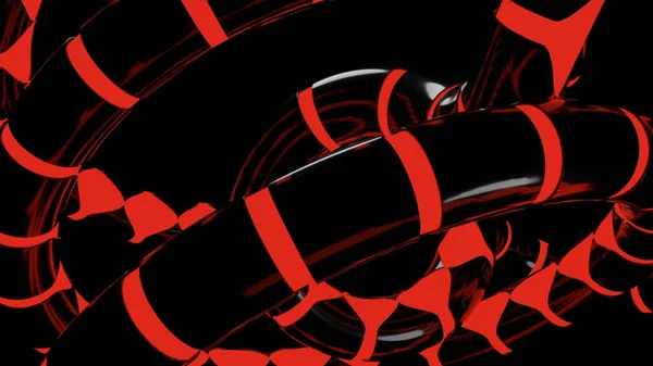 Espiral negra 3D con rayas de colores. Diseño. 3D línea trenzada en movimiento en forma de serpiente. Espiral de serpiente negra con rayas brillantes — Foto de Stock