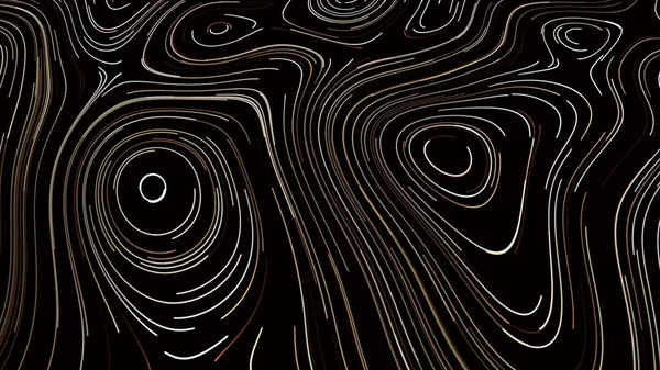 Schwarzer Hintergrund. Bewegung. Ein schwarzes 3D-Bild, auf dem neonweiße, glatte Linien erscheinen, die leuchten und verschwinden — Stockfoto