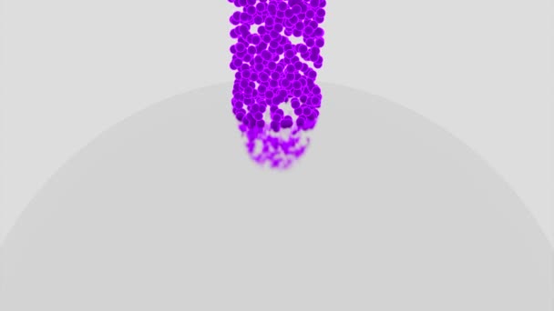背景。デザイン。小さな明るい緑と紫のボールは白い表面に落ち、砕け落ちる — ストック動画