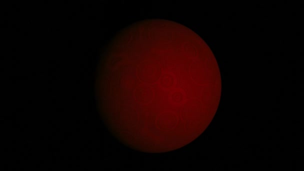 Derin uzayda izole edilmiş küçük koyu kırmızı gezegen. Tasarım. Astronomi bilimi kavramı, gök cisimlerinin karanlık, pürüzsüz bir döngünün gölgesinde saklı bir küre ile dönmesi.. — Stok video