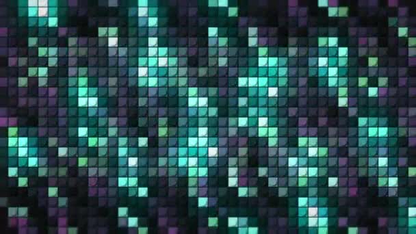 Цифрові квадрати абстрактний візерунок, безшовна петля. Рух. Бірюзові та фіолетові ретро-частинки виглядають як блакитні хвилі світла, безшовна петля . — стокове відео