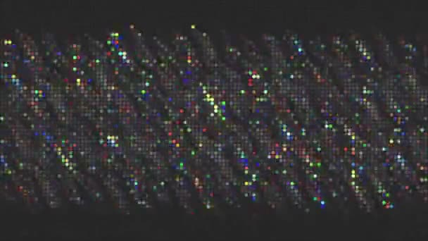 Diagonal shimmering light streams, seamless loop. Motion. Grey squares blinking pattern with colorful tiny dots. — Stock Video