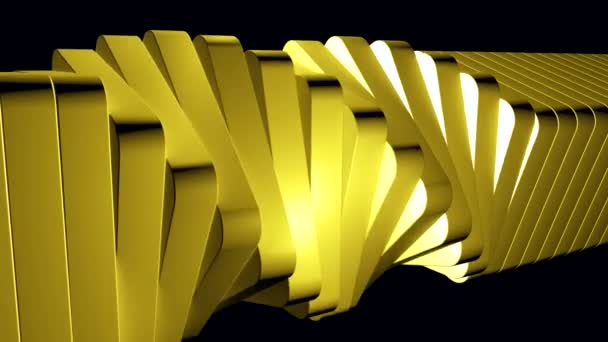 Geometrický vír s 3D efektem dynamicky se točících dlaždic, bezešvé smyčky. Design. Vodorovný sloup tvořený točením žlutých plochých bloků na černém pozadí. — Stock video