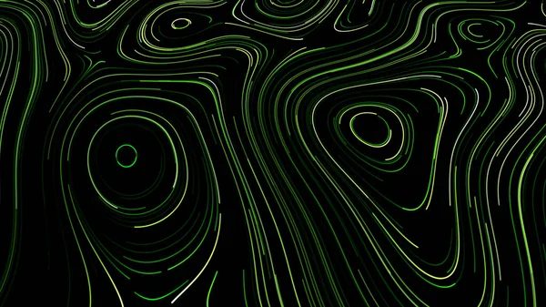 Fekete háttér. Indítvány. Kék és zöld vonalak körvonalazzák a kontúrt, és úgy nyúlnak, mint egy labirintus. . — Stock Fotó