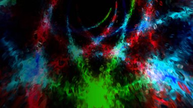 Akan oval şekilli parçacıklar ve renkli ışık akımlarıyla soyut sıvı tünel. Hareket. Çapraz ışıklı koridor, pürüzsüz döngü.