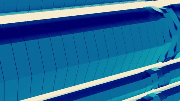 Colorido azul rotativo pilares criando efeito espiral visual. Desenho. Colunas reflexivas formadas por telhas giratórias sobre um fundo branco. — Vídeo de Stock