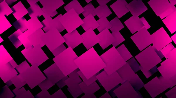Abstração rosa brilhante. Desenho. Quadrados de néon se separam do fundo preto e voam para cima da tela em formato 3D. — Fotografia de Stock