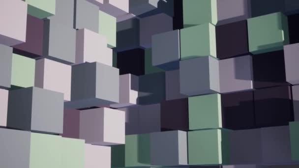 Barevné kostky v abstrakci. Animace. Barevné malé krabice, které se pohybují ve 3D formátu. — Stock video