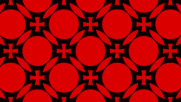 Caleidoscopio abstracto de color rojo y negro en movimiento hipnótico. Diseño. Filas de círculos coloridos y rombos en un fondo cambiante. — Vídeos de Stock