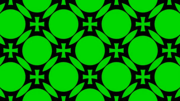 Abstracte groene en zwarte geometrische caleidoscopische achtergrond. Ontwerp. Psychedelische heldere optische illusie met transformerende ovalen en cirkels. — Stockvideo