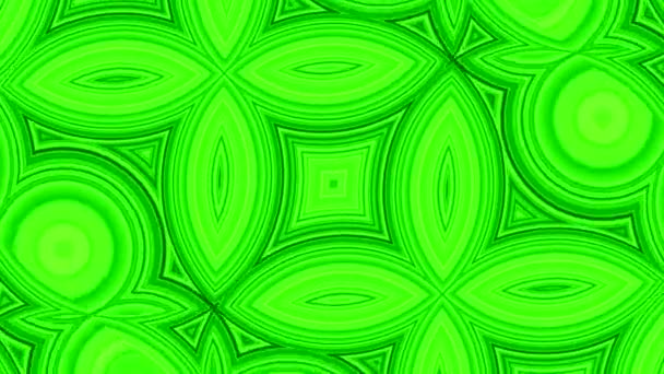 Fondo caleidoscópico geométrico abstracto verde y negro. Diseño. Ilusión óptica brillante psicodélica con óvalos y círculos transformadores. — Vídeo de stock