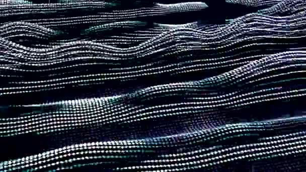 Superficie granulada flexible oscura en movimiento de onda, lazo sin costuras. Diseño. Textura ondulante abstracta de partículas blancas y azules. — Vídeos de Stock