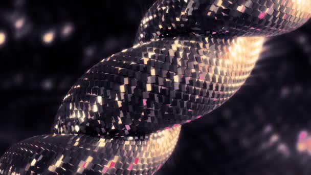 Close-up van een abstracte gedraaide metalen ketting met de gloed binnenin, naadloze lus. Beweging. Abstracte metaalweven. — Stockvideo