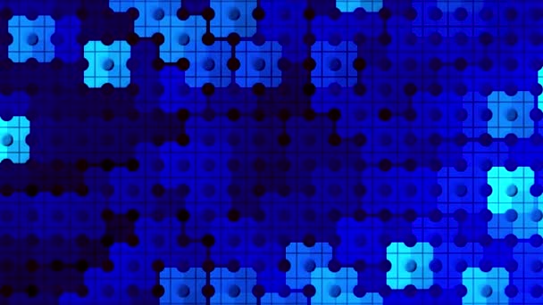 Blikající barevné řady stejně velkých modrých dlaždic s lehkými světlicemi, bezešvé smyčky. Pohyb. Třpytivé objekty ve tvaru modrého čtverce. — Stock video