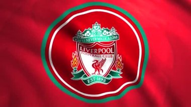 Liverpool Futbol Kulübü kırmızı soyut dalgalanan bayrak, kusursuz döngü. Hareket. Spor oyunları kavramı. Sadece yazı işleri için..